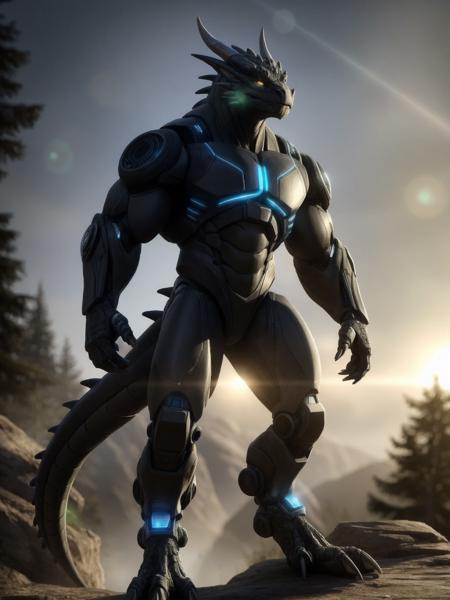 29182-102008337-An advanced bionic mech, cybrog, anthro, dragon, male, full body, Muscle, Delicate face, Delicate eyes, 1 tail, (glowing LED), e.png